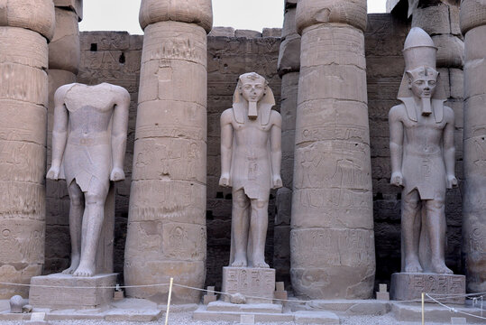 LUXOR TEMPLE IN EGYPT. STATUES AND ANCIENT EGYPTIAN ART. 