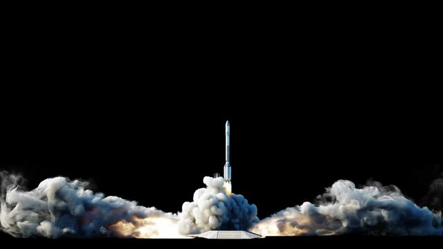 Rocket launch animation. Isolate. Alpha matte. Space launch system. Realistic 4k animation.