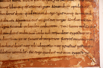 Anglo-saxon leaf showing script by scribe Cundpato from the C8th or C9th written on parchment. 