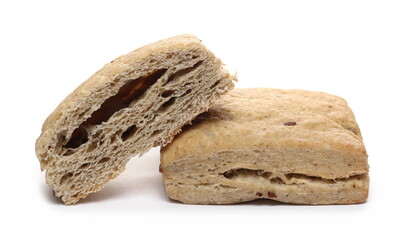 Buckwheat breakfast pastries with linseed, linen seeds isolated on white background