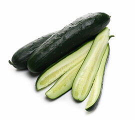 Cucumber with slices isolated on white background