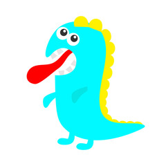 Monster dino colorful silhouette. Happy Halloween. Cute kawaii cartoon scary funny character icon. Eyes, tongue, teeth. Funny baby collection. White background. Isolated. Flat design.