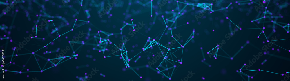 Poster digital plexus of glowing lines and dots. abstract background. 3d rendering. network or connection. 
