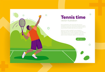 Tennis player with tennis racket, flat style vector illustration. Banner, site, poster template with copy text space. Sport concept.