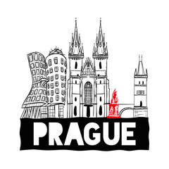Prague hand drawn skyline. vector illustration EPS 10.