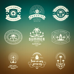 Summer holidays labels and badges retro typography design set.