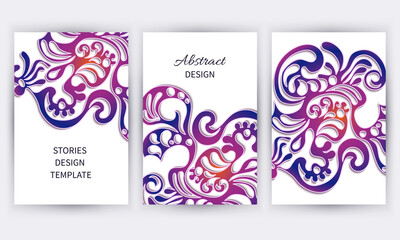Abstract gradient shapes on white background. Paper cut, art ornament, handmade patterns and textures.