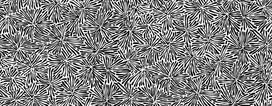 Hand drawn seamless pattern. Vector flower texture, endless background painted by ink. Black and white abstract grunge sketch