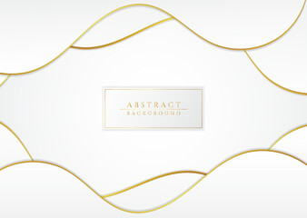Abstract fluid wave design frame curve style white and gold overlap layer