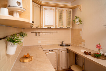 small bright and cozy kitchen. interior solutions for apartment