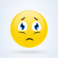 Fototapeta premium Depressed and sad emoticon, emoji illustration. Sad smiley emoticon