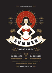 Summer beach party flyer or poster template modern line typography style design.