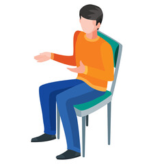 isometry, a man sits on a chair and gestures, isolated object on a white background, vector illustration,