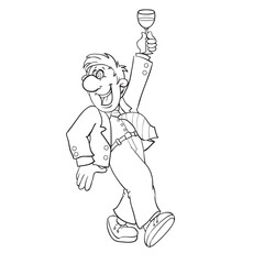 sketch man dancing and holding a glass of champagne in his hands,, isolated object on a white background, vector illustration,