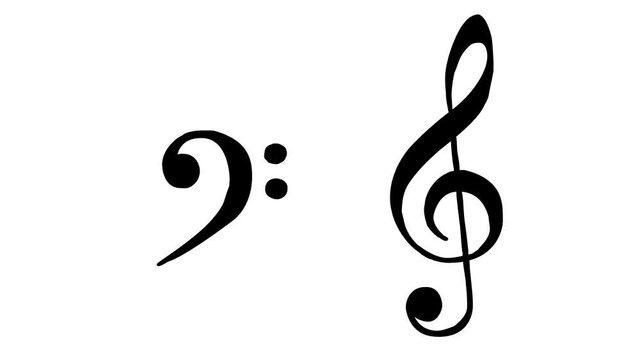Violin clef bass clev cartoon animation. For notes, background, cong, etc... Good for videoclip, fairy tales or illustrating music for kids. 