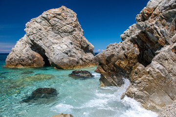 Amazing rocks over the crystal clear waters in Elba Island, Italy. Sansone Beach