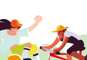 young men practicing bicycle and skateboard sport