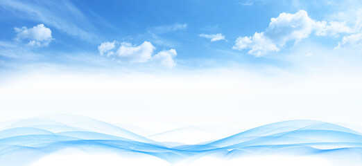 Abstract wave horizontal lines on blue sky background