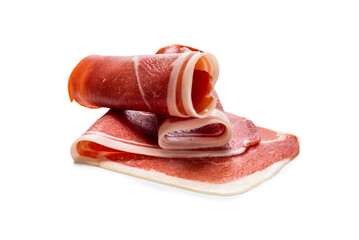 Thinly sliced jamon isolated on white background.