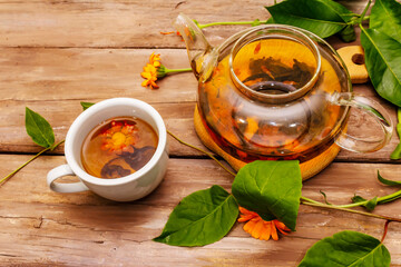 Tea made from fresh marigold flowers