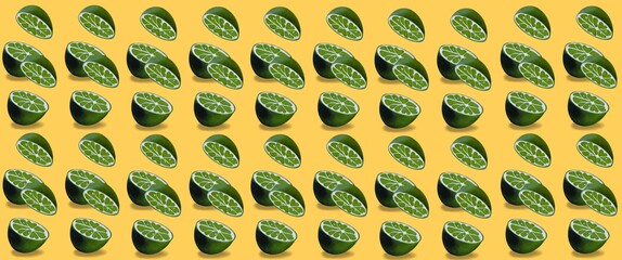 The pattern of Oranges or Lemons. Cut in half. Colored background. Illustration.