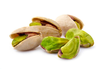 Pistachio nuts in closeup isolated