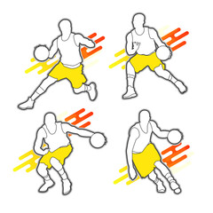 Basketball player shape silhouette vector set action pose