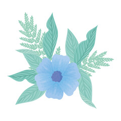 flowers blue color pastel with branches and leaves , nature concept vector illustration design