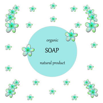 Packaging design and template for label, background, sticker, for soap, natural, organic cosmetics. Watercolor hand illustration.