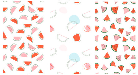 Set of abstract vector backgrounds with watermelon .  Abstraction with geometric shapes, lines and dots. Perfect for stories, cards, posters, social media background . SmartPhone wallpapers