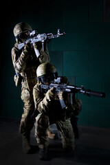 Portrait of a special forces soldiers. The concept of military units. Computer games.