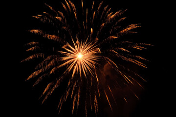 Fototapeta premium Sparkling fireworks display against the night sky. abstract background for celebration merry christmas, birthdays, Victory Day, independence, holidays, celebration, party, festival, new year concept