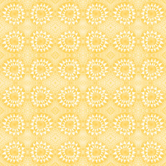 Yellow tribal tribal watercolor seamless pattern with a circle of triangles. Texture inspired by African culture.