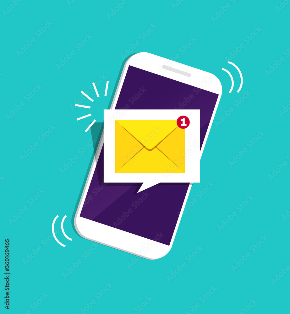 Poster smartphone with notification sms on screen.alert of new message mail on mobile phone. unread sms mes