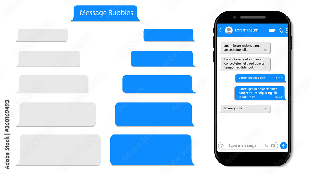 Poster message speech bubble for text on phone. mockup sms chat, conversation for mobile. smartphone chatti