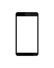 Black phone in mockup style on isolated background. Smartphone with blank screen. Template of wireframe of mobile phone for website. vector illustration
