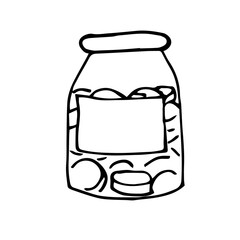 medicine bottle hand drawn in doodle style. single element for design, pharmacy