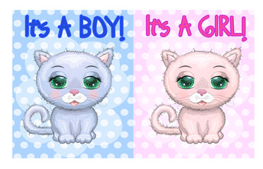 Baby Shower greeting card with Cute Kittens boy and girl