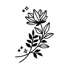 Hand drawn monochrome flower plant, leaf, and foliage element for wedding invitation, floral logo, symbol, greeting cards, decor, botanical icon, or banner. Summer, spring, and autumn botany element