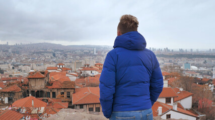 A tourist looks at the panorama of Ankara, the capital of Turkey.