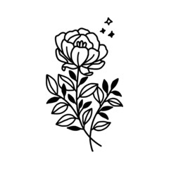 Hand drawn monochrome flower plant, leaf, and foliage element for wedding invitation, floral logo, symbol, greeting cards, decor, botanical icon, or banner. Summer, spring, and autumn botany element