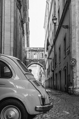 Rome, Italy; November 25, 2019: Classic Italian car, typical  model 500. Detail of the car