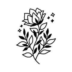 Hand drawn monochrome flower plant, leaf, and foliage element for wedding invitation, floral logo, symbol, greeting cards, decor, botanical icon, or banner. Summer, spring, and autumn botany element