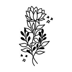 Hand drawn monochrome flower plant, leaf, and foliage element for wedding invitation, floral logo, symbol, greeting cards, decor, botanical icon, or banner. Summer, spring, and autumn botany element