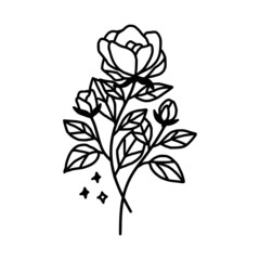 Hand drawn monochrome flower plant, leaf, and foliage element for wedding invitation, floral logo, symbol, greeting cards, decor, botanical icon, or banner. Summer, spring, and autumn botany element