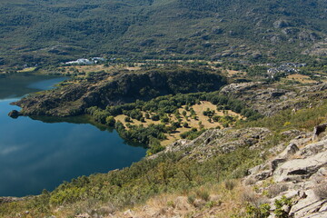 Fototapeta na wymiar Villages Ribadelago Nuevo and Ribadelago Viejo at Lago de Sanabria near Galende,Zamora,Castile and León,Spain,Europe 
