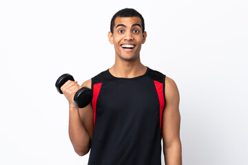 African American sport man over isolated white background with surprise and shocked facial...