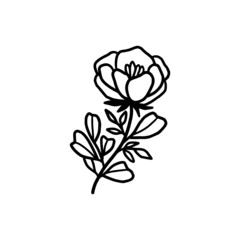 Hand drawn monochrome flower bud, plant, leaf, and foliage element for wedding invitation, logo, symbol, greeting cards, decor, botanical icon, or banner. Summer, spring, and autumn botany element