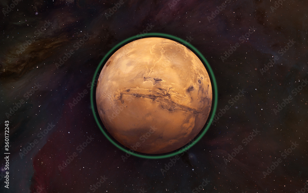 Poster Planet of Mars with green glow in the atmosphere of Mars - 