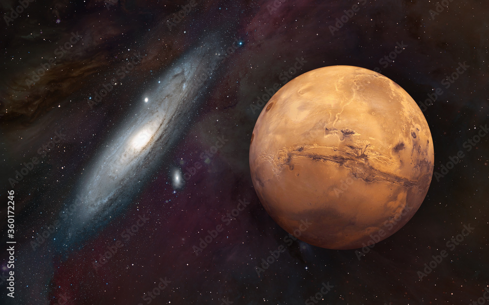Aufkleber planet of mars with andromeda galaxy - 